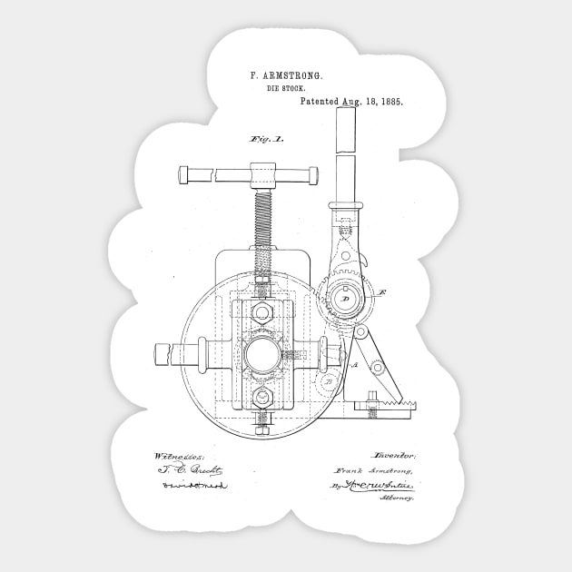 Die Stock Vintage Patent Hand Drawing Funny Novelty Gift Sticker by TheYoungDesigns